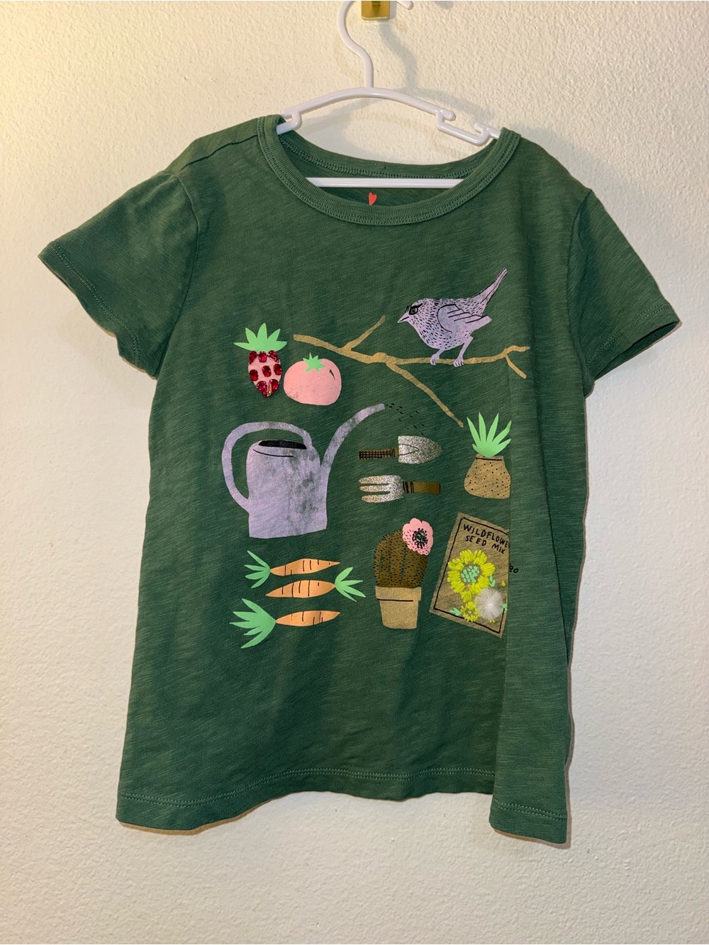 J.Crew Girls Green Embellished Garden Graphic T-Shirt